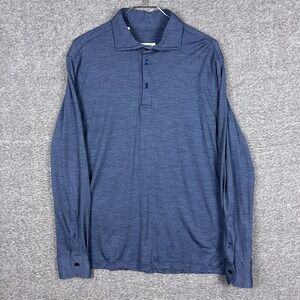 Maurizio Baldassari Polo Shirt Mens Large Blue 100% Wool Long Sleeve Italy Made